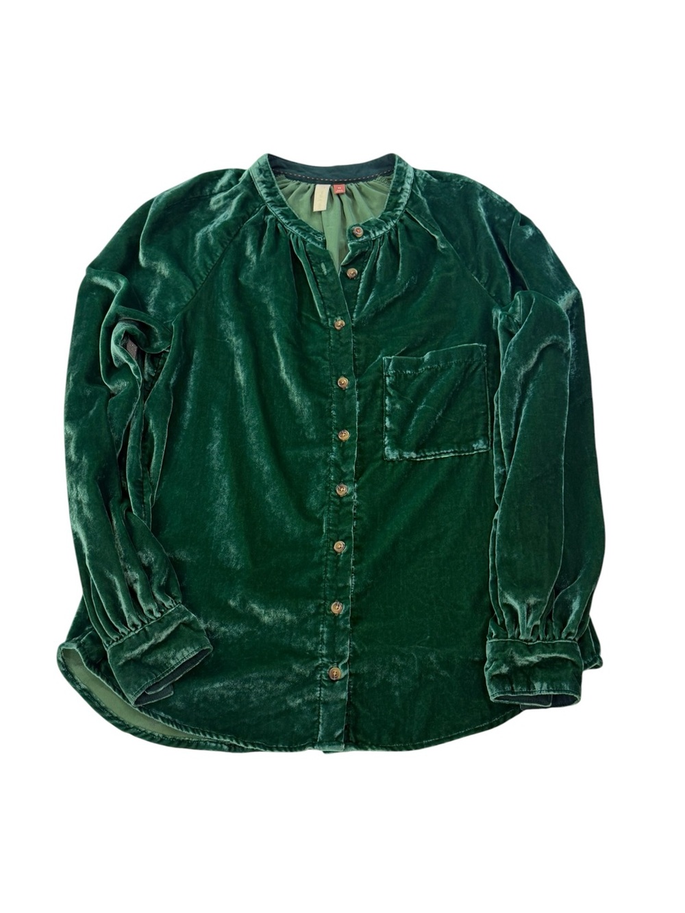 Anthropologie Pilcro Emerald Green Velvet Button Down Blouse Size XS